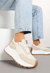 Beżowe Sneakersy Vices na Grubej Podeszwie Ozdobione Paskami Seloriel. Brązowe obuwie sportowe damskie Born2be, bez zapięcia. Za 99.99 zł.