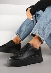 Czarne Basicowe Sneakersy na Platformie Jorvisa. Czarne obuwie sportowe damskie Renee, z jeansu, bez zapięcia. Za 59.99 zł.