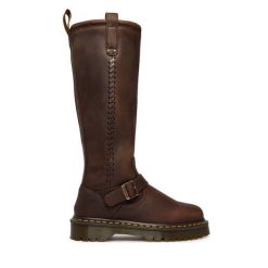 Kozaki Dr. Martens. Brązowe kozaki damskie Dr Martens, bez obcasa, na płaskiej podeszwie, bez zapięcia. Za 1,179.00 zł.