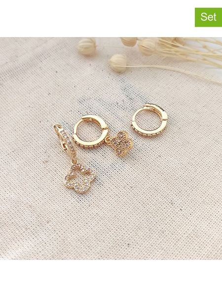 Atelier MIU Pozłacane kolczyki-kreole (3 szt.) z cyrkoniami rozmiar: onesize. Żółte kolczyki damskie atelier MIU, z cyrkonią, pozłacane. Za 50.45 zł.