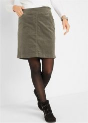 Spódnica sztruksowa z bawełny ze stretchem. Brązowe spódnice damskie bonprix, bez wzorów, z bawełny, midi. Za 109.99 zł.