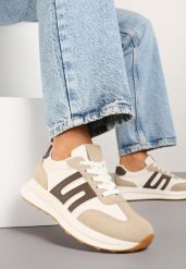 Ciemnobeżowe Sneakersy z Geometrycznym Zdobieniem Avislia. Brązowe obuwie sportowe damskie Born2be, z jeansu, bez zapięcia. Za 89.99 zł.