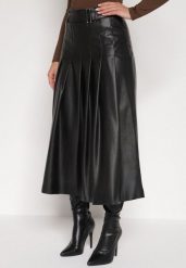 Czarna Rozkloszowana Spódnica z Imitacji Skóry Zdobiona Plisami Tusbella. Czarne spódnice damskie Born2be, na co dzień, l, z aplikacjami, ze skóry, eleganckie, midi. Za 169.99 zł.