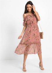 Sukienka off-shoulder. Czerwone sukienki damskie bonprix, bez wzorów, bez ramiączek. Za 99.99 zł.