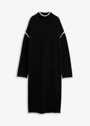 Sukienka dzianinowa z mieszanki bawełny. Czarne sukienki damskie bonprix, bez wzorów, z bawełny, bez ramiączek. Za 149.99 zł.