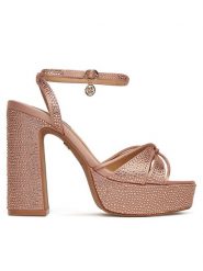 Nine West Sandały S3SH005-01A Różowy. Czerwone sandały damskie Nine West, bez wzorów, z materiału, bez obcasa, na słupku, bez zapięcia. Za 181.99 zł.