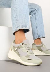 Jasnozielone Miejskie Sneakersy na Koturnie Cenerra. Zielone obuwie sportowe damskie Renee, z jeansu, bez zapięcia, trekkingowe. Za 119.99 zł.