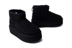 EMU AUSTRALIA W13082 Stinger Micro Flatform black, botki damskie. Czarne botki damskie EMU Australia, na zimę, ze skóry, bez obcasa, bez zapięcia. Za 699.90 zł.