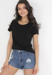 Czarny Gładki T-shirt z Bawełny z Krótkim Rękawem Charise. Czarne t-shirty damskie Born2be, l, bez wzorów, z bawełny, bez kołnierzyka. Za 29.99 zł.