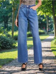 Jeansy wide leg - granatowy. Niebieskie jeansy damskie Sinsay, z podwyższonym stanem. Za 49.99 zł.
