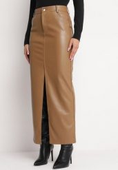 Ciemnobrązowa Spódnica Maxi Ołówkowa z Rozcięciem z Ekoskóry Iney. Brązowe spódnice damskie Born2be, na co dzień, m, bez wzorów, maxi. Za 149.99 zł.