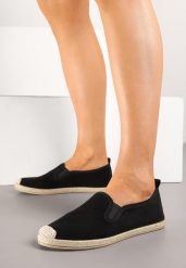 Czarne Espadryle z Elastycznymi Wstawkami Zdobione Plecionką Nitelisa. Czarne espadryle damskie Born2be, z aplikacjami, z jeansu, bez obcasa. Za 59.99 zł.