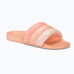 Klapki damskie ROXY Puff It. Brązowe klapki damskie Roxy, bez wzorów, bez obcasa, bez zapięcia. Za 119.99 zł.
