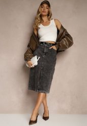 Czarna Jeansowa Spódnica z Bawełny High Waist z Rozcięciem i Paskiem w Zestawie Isanira. Czarne spódnice damskie Renee, do pracy, l, bez wzorów, z bawełny, biznesowe, midi. Za 129.99 zł.