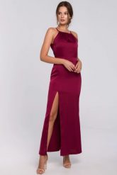 Długa sukienka wieczorowa na wesele halter neck bordo satyna. Czerwone sukienki damskie Makover, bez wzorów, z elastanu, eleganckie, bez ramiączek. W wyprzedaży za 244.00 zł.