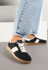 Czarne Sneakersy Retro w Stylu Klasycznych Tenisówek Tanonea. Czarne obuwie sportowe damskie Born2be, z jeansu, bez zapięcia, tenisowe. Za 79.99 zł.