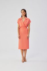 Pomarańczowa Midi Ołówkowa Sukienka z Kołnierzem. Brązowe sukienki damskie MOE, bez wzorów, z elastanu, bez ramiączek. Za 334.90 zł.