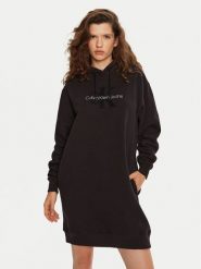 Calvin Klein Jeans Sukienka dzianinowa Chenille J20J224685 Czarny Relaxed Fit. Czarne sukienki damskie Calvin Klein Jeans, bez wzorów, z bawełny, bez ramiączek. Za 329.99 zł.