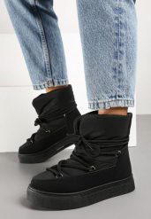 Czarne Śniegowce na Grubej Podeszwie Ozdobione Wiązaniem Izalenna. Czarne śniegowce damskie Born2be, z futra. Za 89.99 zł.