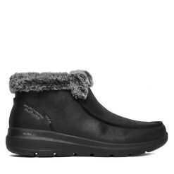 Botki Skechers. Czarne botki damskie Skechers, bez obcasa, na płaskiej podeszwie, bez zapięcia. Za 399.99 zł.
