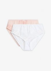 Figi maxi z kwiatową koronką (2 szt.). Czerwone figi bonprix, bez wzorów, z koronki. Za 77.99 zł.