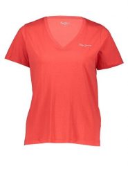 Pepe Jeans Koszulka w kolorze czerwonym rozmiar: L. Czerwone bluzki damskie Pepe Jeans, l, bez wzorów, z bawełny, bez kołnierzyka, bez ramiączek. Za 83.42 zł.