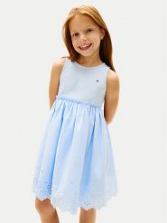 Tommy Hilfiger Sukienka letnia KG0KG09148 Niebieski jasny Regular Fit. Niebieskie sukienki dziewczęce Tommy Hilfiger, bez wzorów, z bawełny, bez ramiączek, proste. Za 309.99 zł.