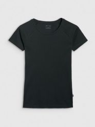 4F T-shirt regular z prążkowanej dzianiny damski - czarny XL. Czarne t-shirty damskie 4F, xl, bez wzorów, z bawełny, bez kołnierzyka. W wyprzedaży za 39.99 zł.