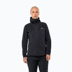 Kurtka softshell damska Jack Wolfskin Andur. Czarne kurtki sportowe damskie Jack Wolfskin, bez wzorów, z softshellu, bez kaptura. Za 679.99 zł.