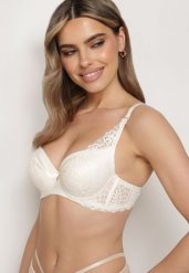 Beżowy Biustonosz Koronkowy z Efektem Push Up Grateria. Brązowe bielizna korygująca Born2be, z aplikacjami, z koronki. Za 34.99 zł.