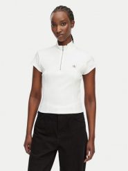 Calvin Klein Jeans T-Shirt LV047G240G Biały Slim Fit. Białe t-shirty damskie Calvin Klein Jeans, l, bez wzorów, z bawełny, bez kołnierzyka. Za 209.99 zł.