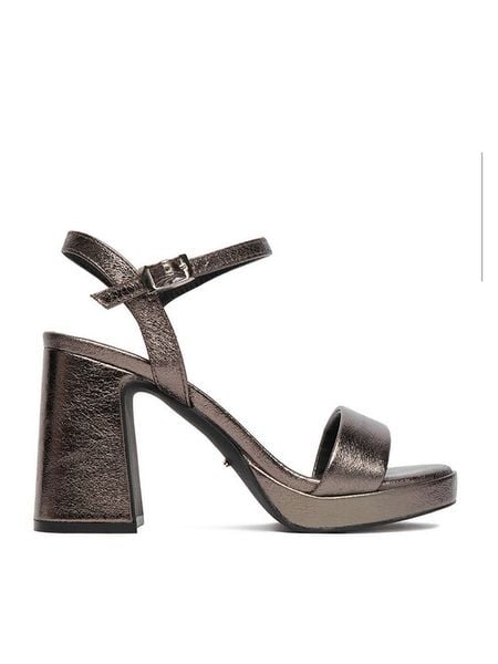 DeeZee Sandały CEO-SS22-049 Srebrny. Szare sandały damskie DeeZee, bez wzorów, z materiału, bez obcasa, na słupku, bez zapięcia. Za 159.99 zł.