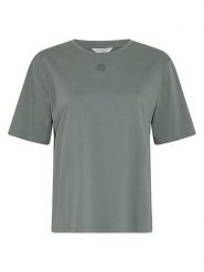 MOSS COPENHAGEN Koszulka "Melea" w kolorze zielonym rozmiar: XS/S. Zielone bluzki damskie Moss Copenhagen, s, bez wzorów, z bawełny, bez kołnierzyka, bez ramiączek. Za 83.22 zł.