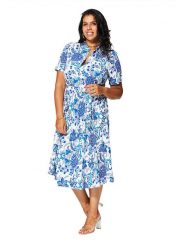 Aller Simplement Sukienka w kolorze biało-niebieskim rozmiar: 54-58. Białe sukienki damskie Aller Simplement, bez wzorów, z tkaniny, bez ramiączek. Za 86.99 zł.