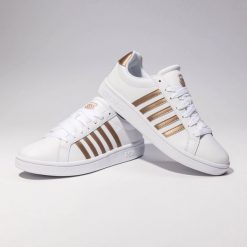 Sneakersy damskie sportowe K-Swiss COURT TIEBREAK białe buty z naturalnej skóry. Białe obuwie sportowe damskie K-SWISS, ze skóry, do biegania. Za 159.00 zł.