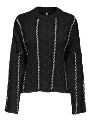 ONLY Sweter w kolorze czarno-kremowym rozmiar: XS. Czarne swetry klasyczne damskie Only, xs, ze splotem, bez kołnierzyka. Za 92.42 zł.