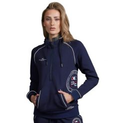 Damska bluza jeździecka Premier Equine PE Team. Niebieskie bluzy damskie PREMIER EQUINE, bez wzorów, z bawełny, z kapturem. Za 367.50 zł.