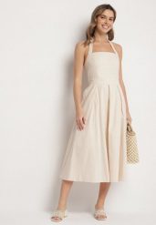 Beżowa Sukienka z Wiskozą Bawełną i Odkrytymi Plecami Kinsara. Brązowe sukienki damskie Born2be, bez wzorów, z bawełny, eleganckie, bez ramiączek. W wyprzedaży za 127.49 zł.