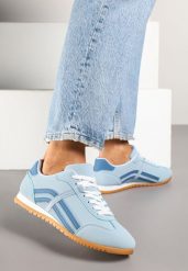 Niebieskie Sneakersy przed Kostkę z Paskami na Cholewce Deniffia. Niebieskie obuwie sportowe damskie Renee, przed kostkę, bez zapięcia. Za 74.99 zł.