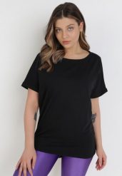 Czarny T-shirt Ammi. Czarne t-shirty damskie Born2be, s, bez wzorów, z bawełny, bez kołnierzyka. Za 29.99 zł.