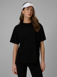 4F T-shirt loose gładki damski - czarny XL. Czarne t-shirty damskie 4F, uniwersalny, bez wzorów, z dzianiny, bez kołnierzyka. Za 59.99 zł.