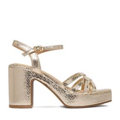 Sandały DeeZee. Żółte sandały damskie DeeZee, bez wzorów, bez obcasa, na słupku, bez zapięcia. Za 139.99 zł.