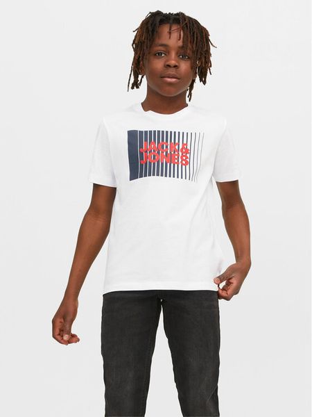 Jack & Jones Junior T-Shirt Corp Logo 12257365 Biały Standard Fit. Białe t-shirty i koszulki chłopięce Jack & Jones Junior, bez wzorów, z bawełny, bez kołnierzyka, bez ramiączek. Za 39.99 zł.