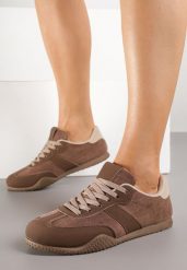 Brązowe Sneakersy Ozdobione Tłoczeniem Halennesa. Brązowe obuwie sportowe damskie Renee, z jeansu, bez zapięcia. Za 89.99 zł.