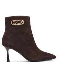 KARL LAGERFELD Botki Sienna KL32747 Brązowy ciemny. Brązowe botki damskie KARL LAGERFELD, ze skóry, bez obcasa, na szpilce, bez zapięcia. Za 964.99 zł.
