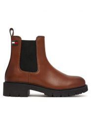 Tommy Jeans Sztyblety Tjw Cleated Chelsea Boots EN0EN03105 Brązowy. Brązowe botki damskie Tommy Jeans, z jeansu, bez obcasa, na płaskiej podeszwie, bez zapięcia. Za 649.99 zł.