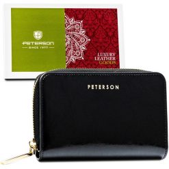 Portfel skórzany czarny Peterson PTN PL-418. Czarne portfele damskie Peterson, bez wzorów, ze skóry. Za 163.99 zł.