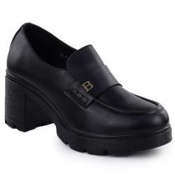 Półbuty mokasyny damskie na klocku czarne Potocki SZ12700. Czarne mokasyny damskie POTOCKI, ze skóry, bez obcasa. Za 160.99 zł.