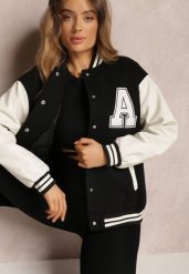 Czarna Kurtka Bomberka Oversize ze Ściągaczem Tollem. Czarne kurtki damskie Renee, l, z aplikacjami, bez kaptura. Za 189.99 zł.