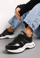 Czarne Sneakersy z Tłoczonego Materiału z Brokatowymi i Metalicznymi Wstawkami Thermia. Czarne obuwie sportowe damskie Renee, bez zapięcia. Za 89.99 zł.